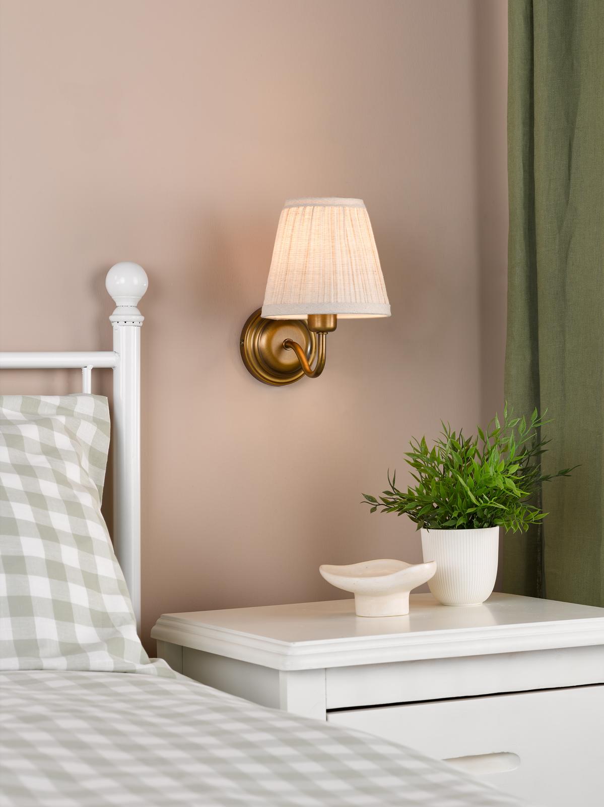 Dar Elara Wall Lamp Antique Bronze With Natural Linen Pleated Shades