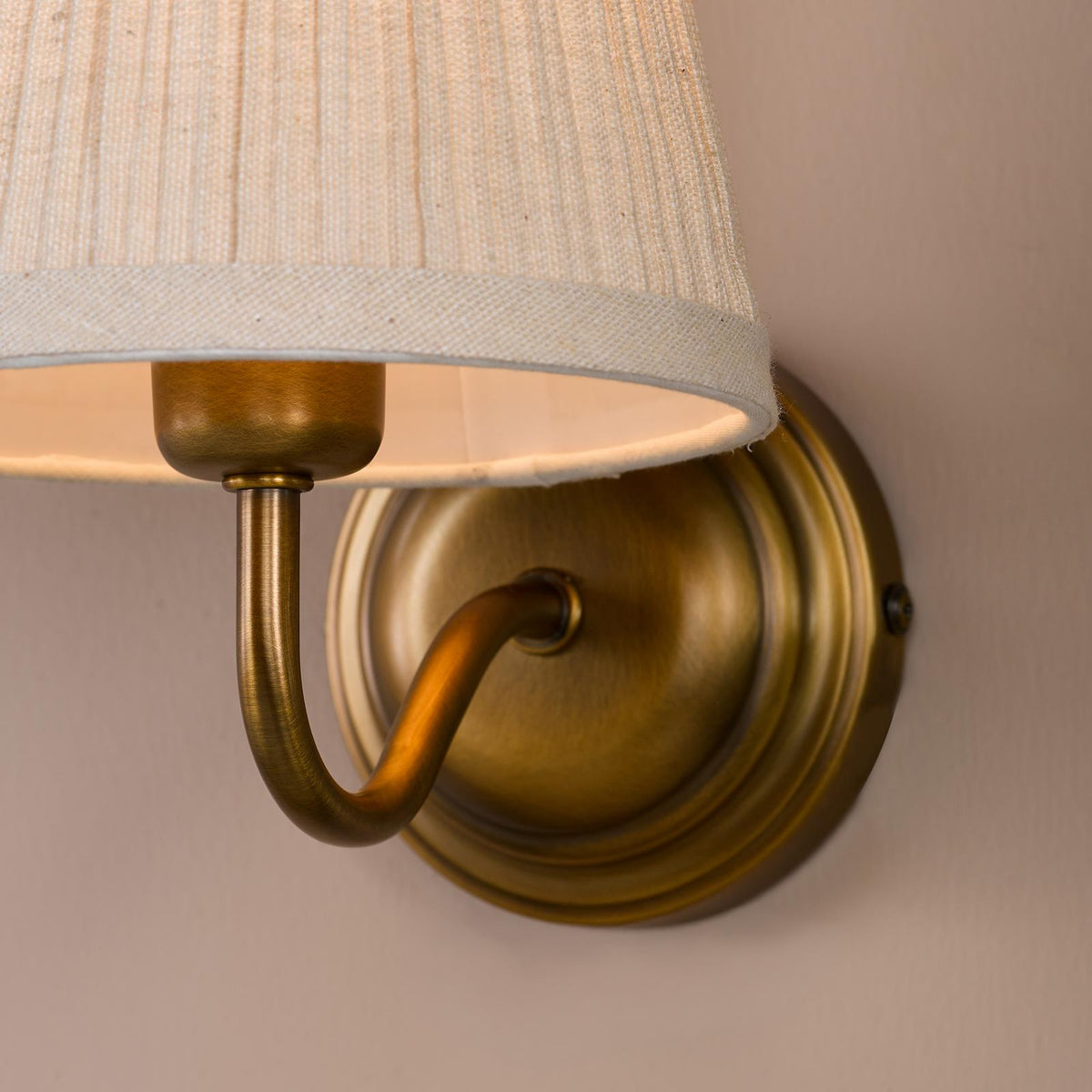 Dar Elara Wall Lamp Antique Bronze With Natural Linen Pleated Shades