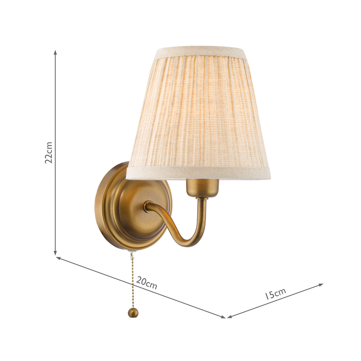 Dar Elara Wall Lamp Antique Bronze With Natural Linen Pleated Shades