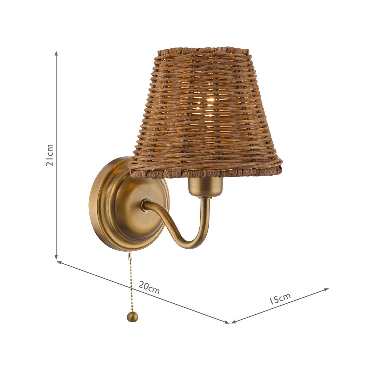 Dar Elara Wall Lamp Antique Bronze With Hand-Woven Rattan Shades
