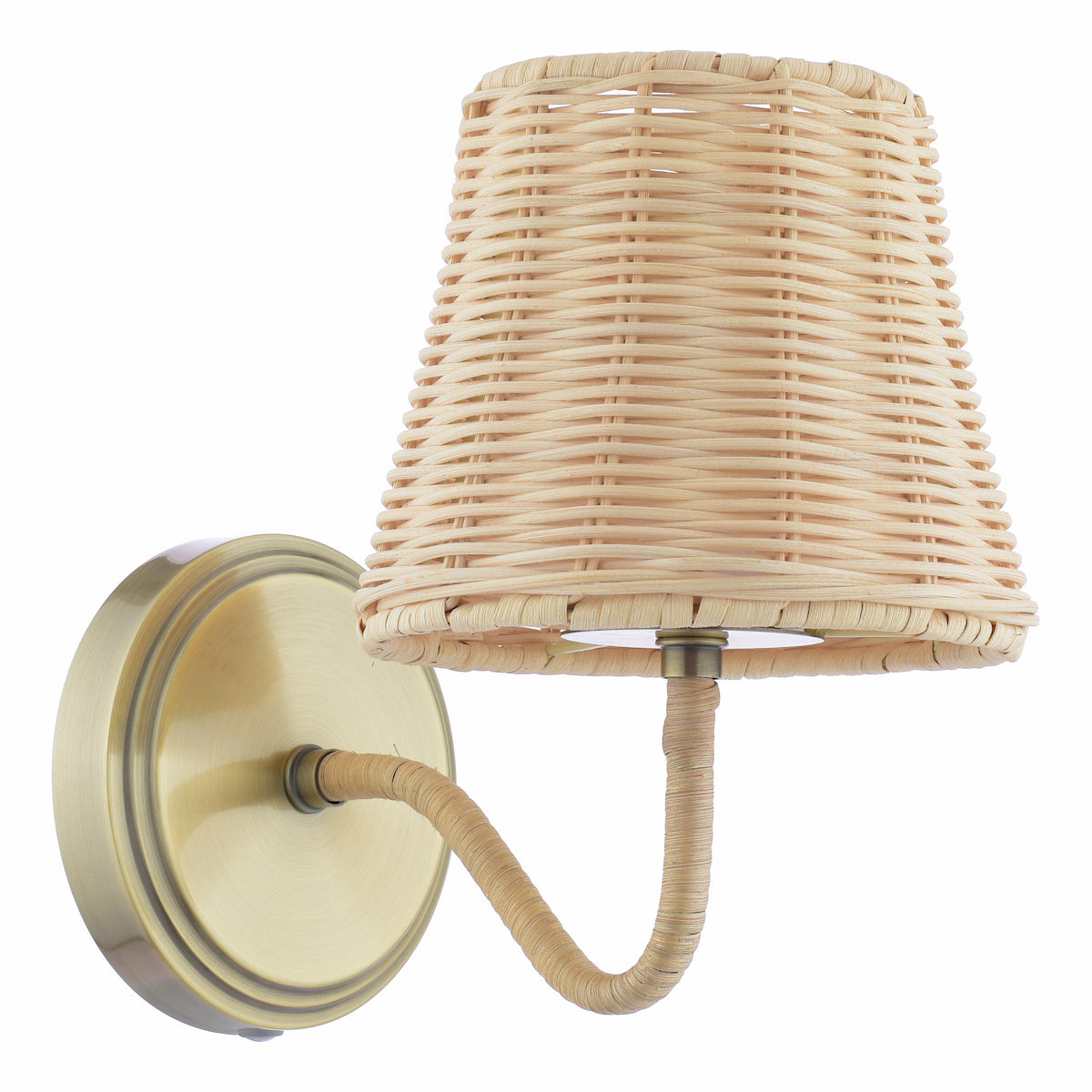 Joules Elcot Rechargeable LED Wall Light Antique Brass With Rattan Shade