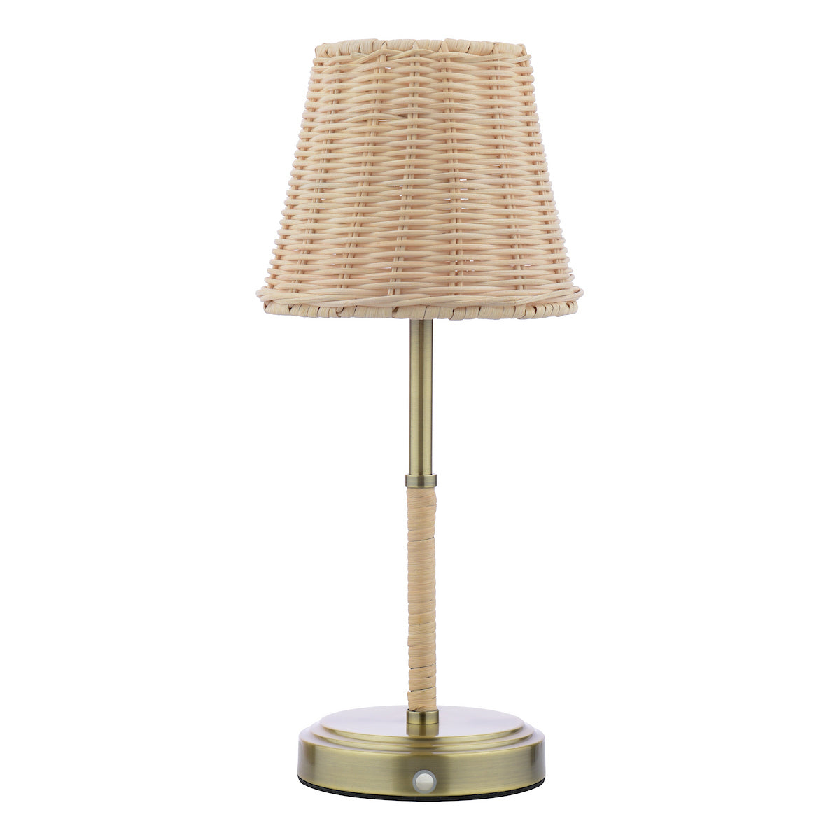 Joules Elcot Rechargeable LED Table Lamp Antique Brass With Rattan Shade