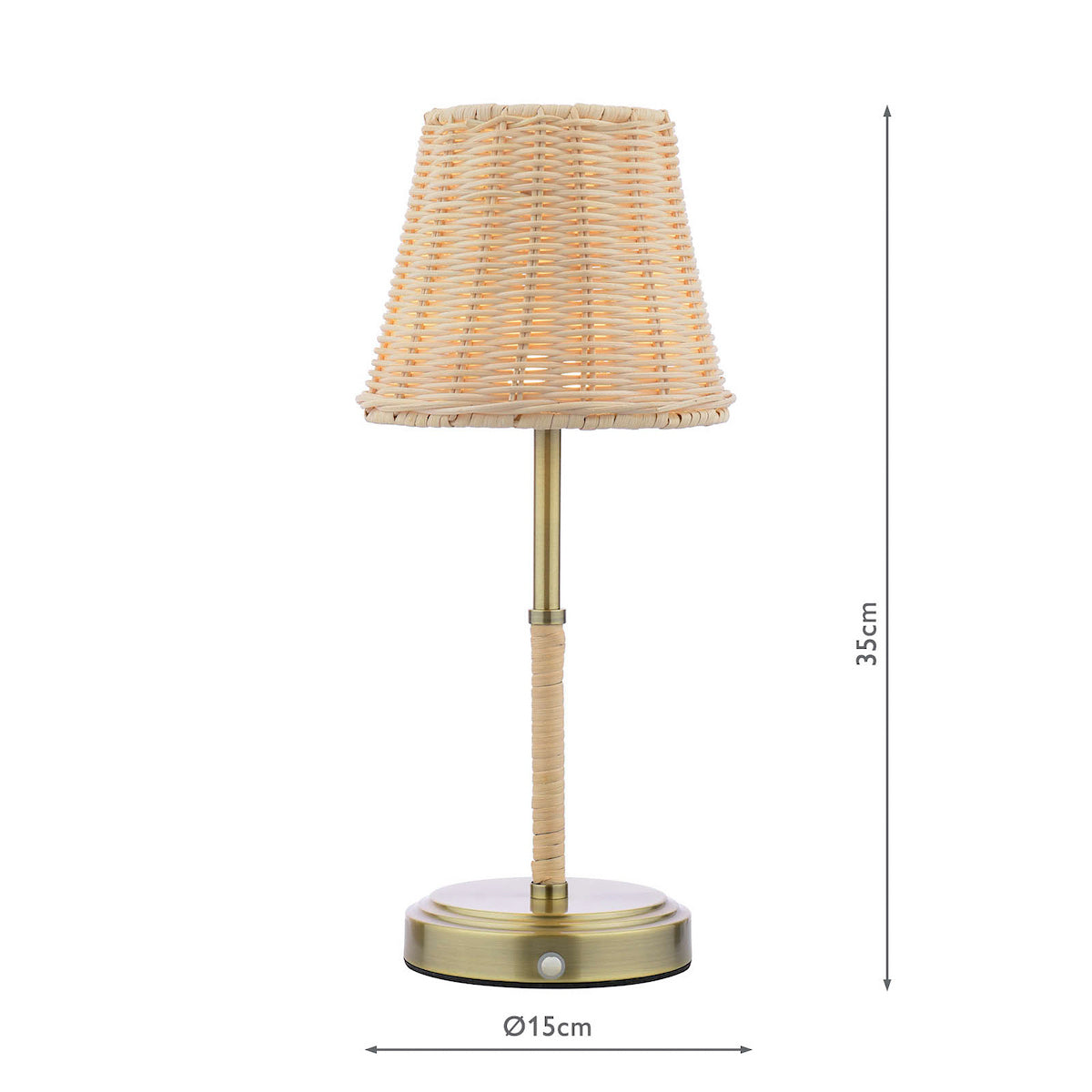 Joules Elcot Rechargeable LED Table Lamp Antique Brass With Rattan Shade