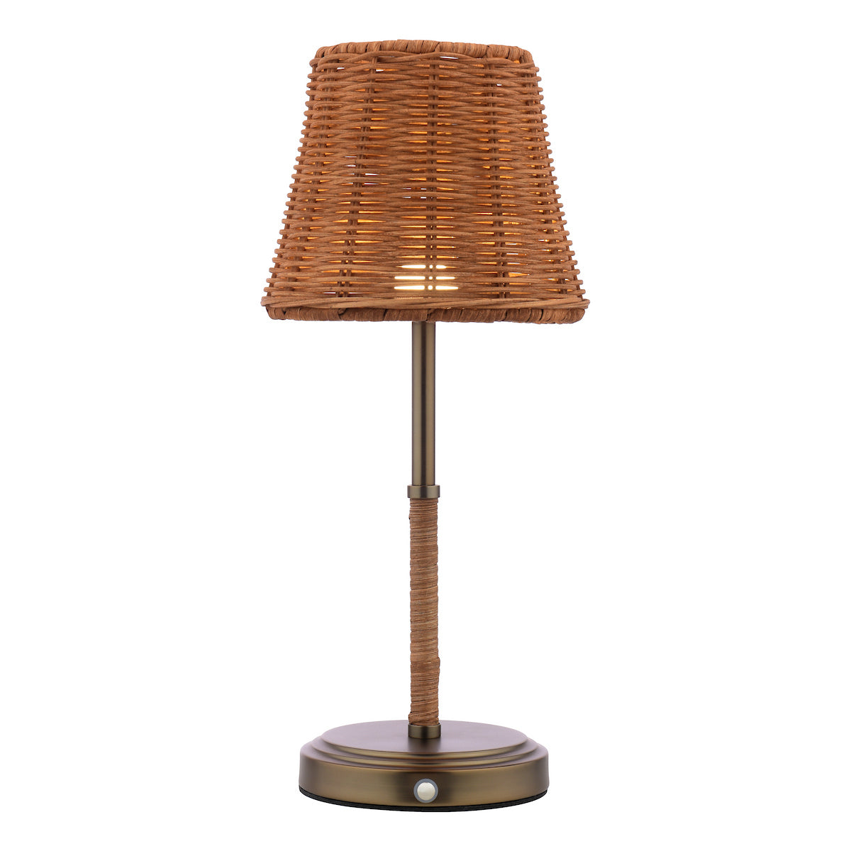 Joules Elcot Rechargeable LED Table Lamp Satin Bronze With Rattan Shade
