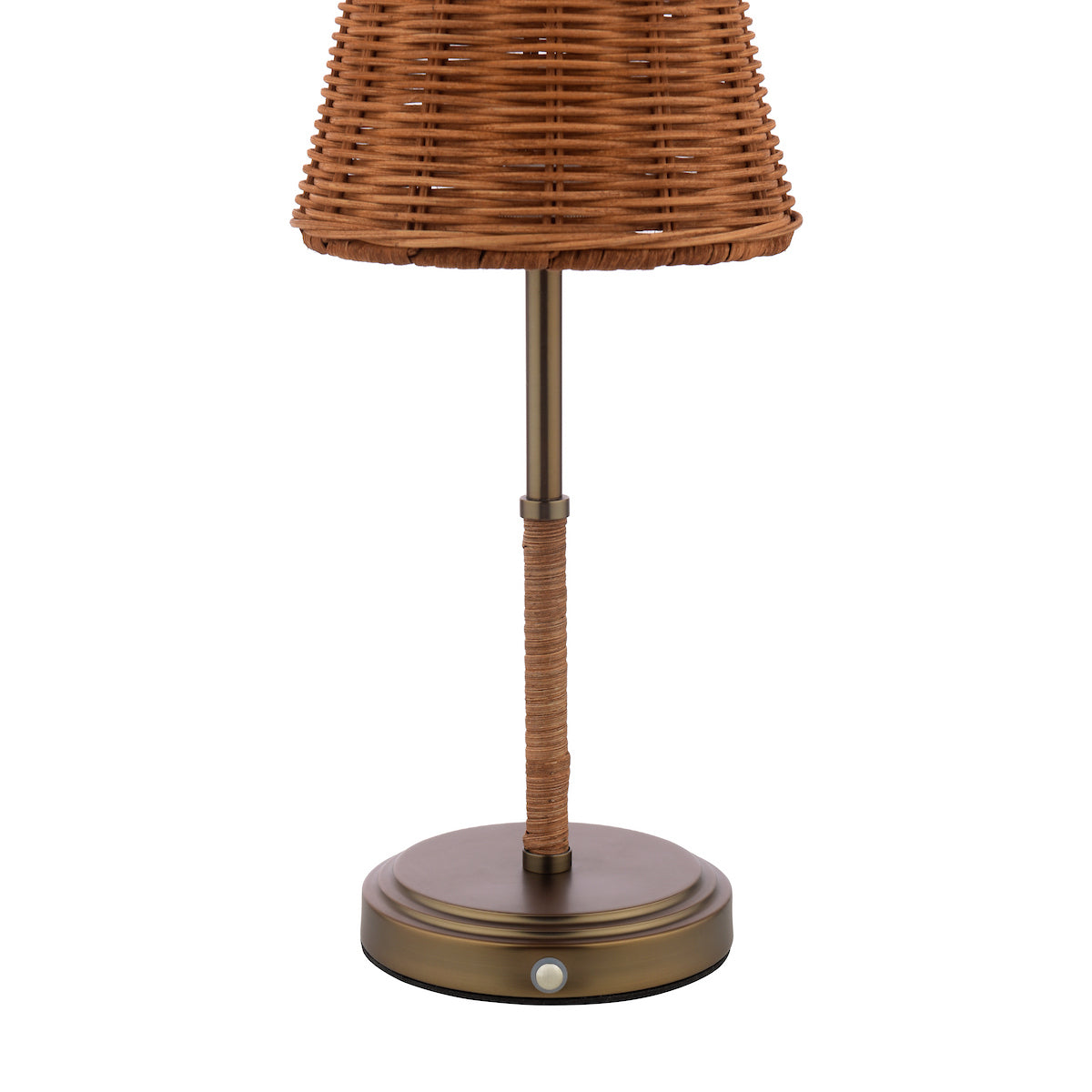 Joules Elcot Rechargeable LED Table Lamp Satin Bronze With Rattan Shade
