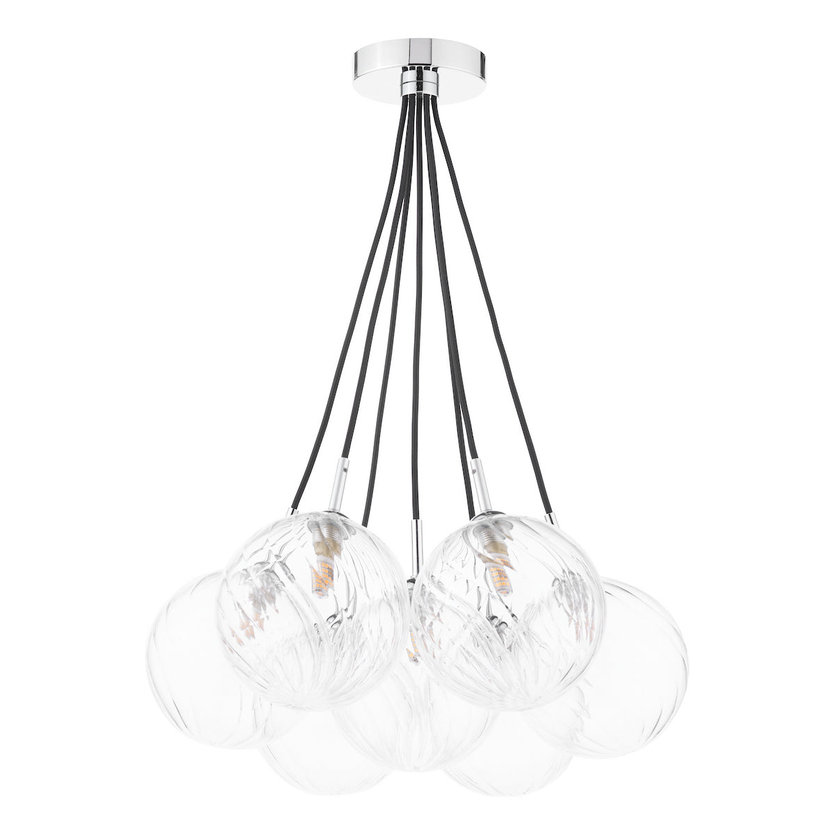 Dar Elpis 7 Light Cluster Pendant Polished Chrome and Twisted Glass