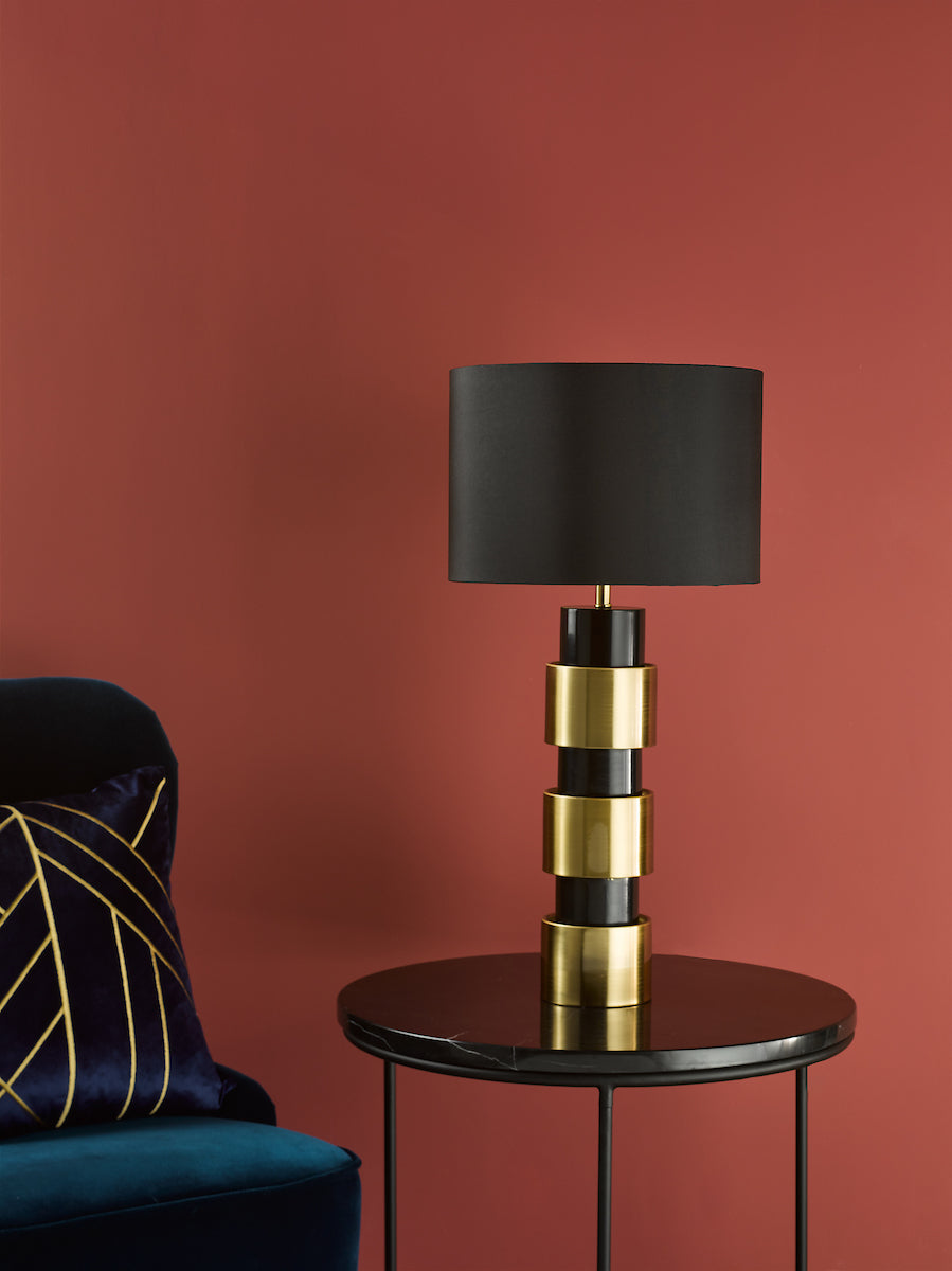 Dar Elwyn Table Lamp Satin Gold and Satin Black With Shade