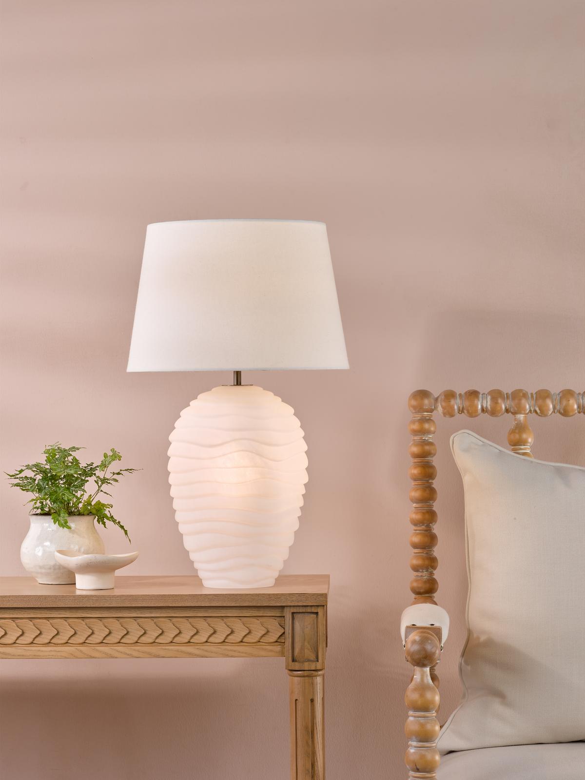 Dar Encara Dual Lit Table Lamp White Glass and Antique Bronze With Linen Shade