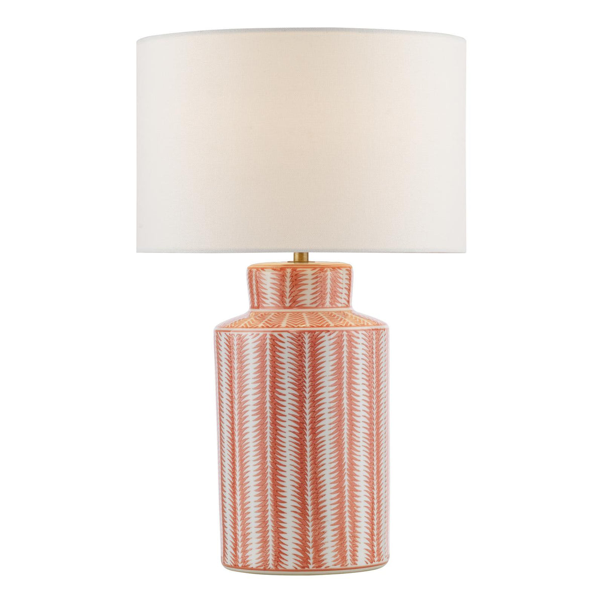 Dar Ennio Table Lamp Red Ceramic and Antique Brass With Linen Shade
