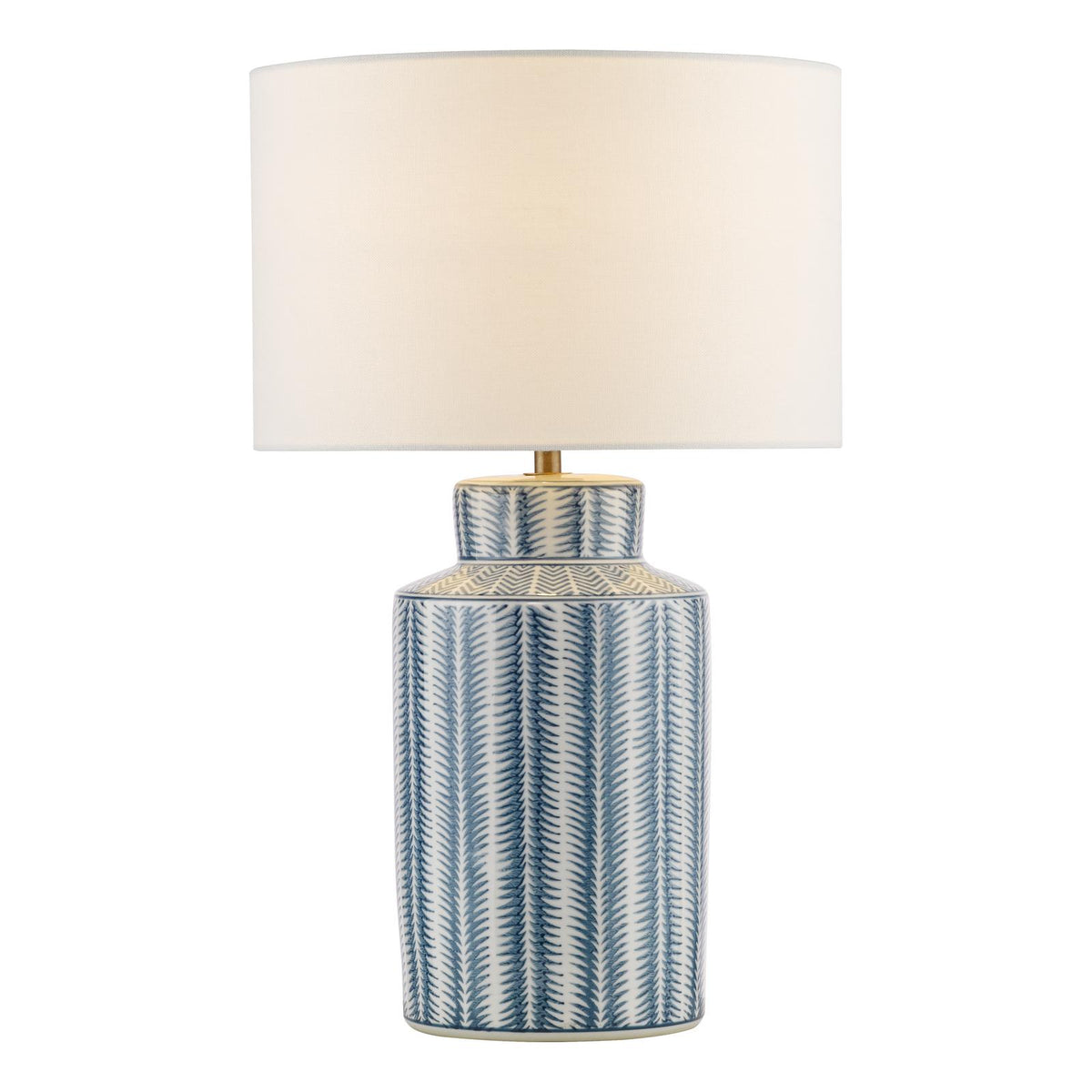 Dar Ennio Table Lamp Blue Ceramic and Antique Brass With Linen Shade