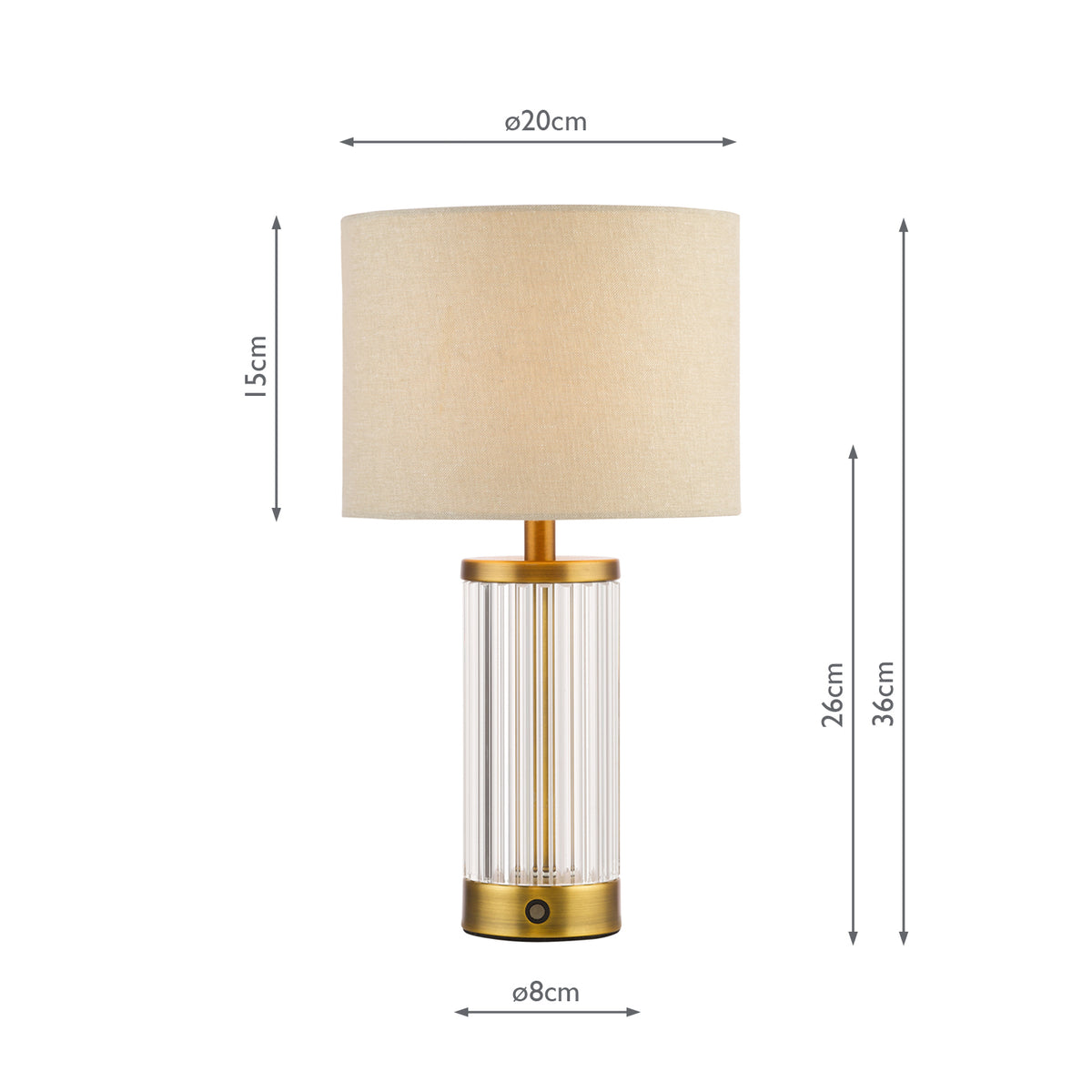 Dar Enrico Rechargeable Table Lamp Antique Bronze and Ribbed Glass With Linen Shade LED