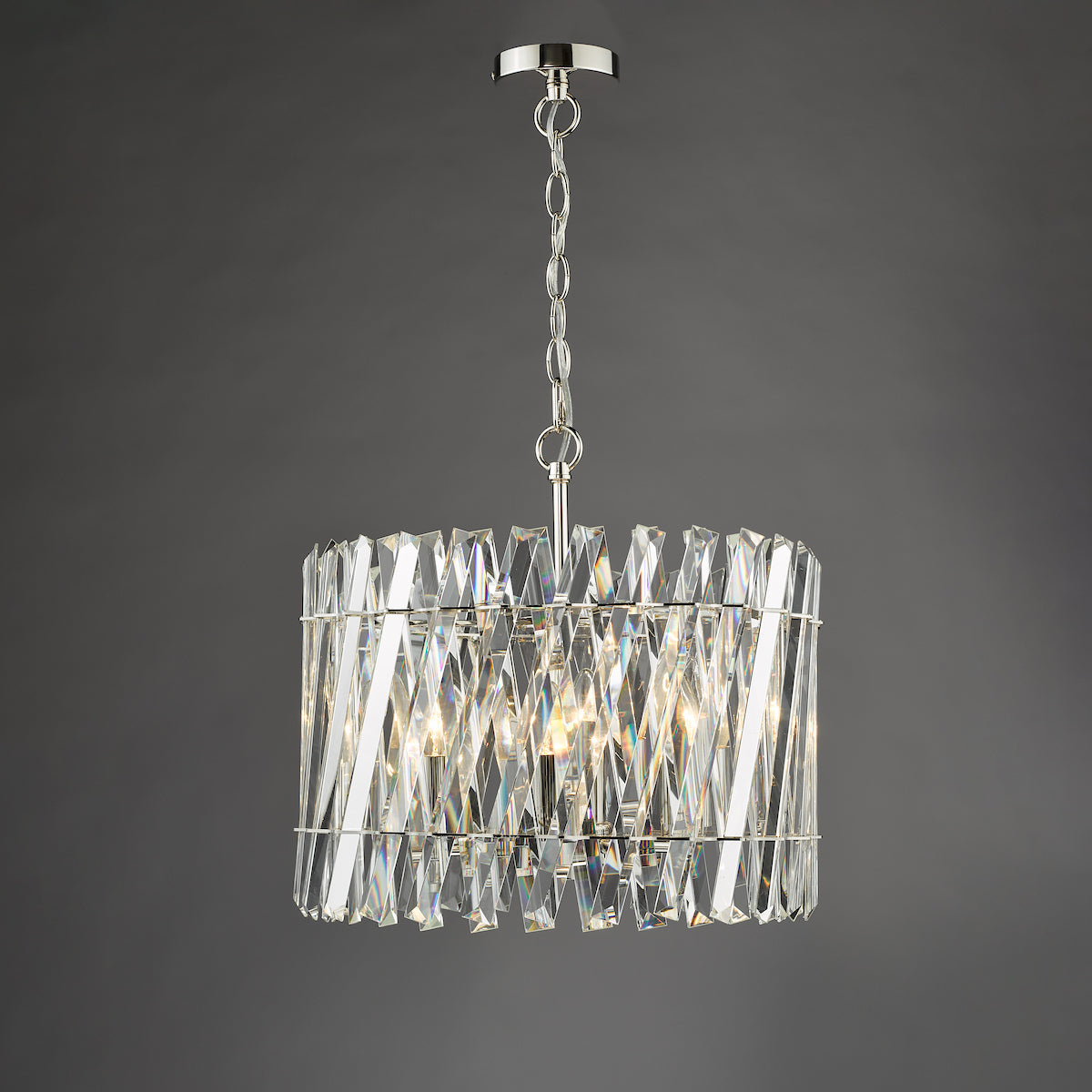 Dar Entwine 6 Light Pendant Polished Nickel and Crystal