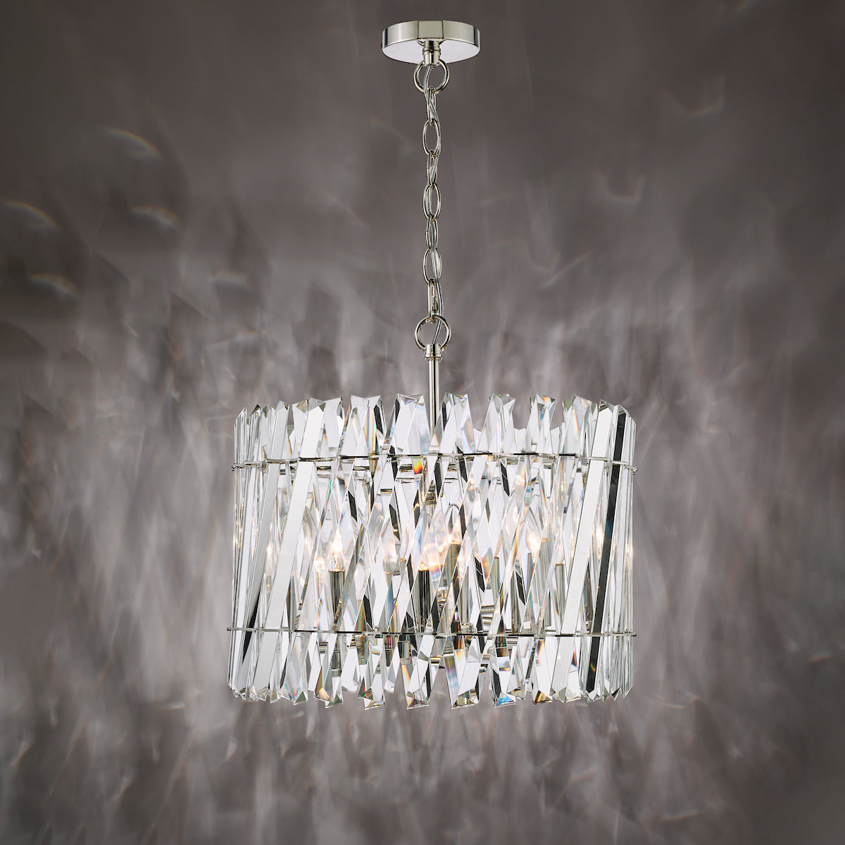 Dar Entwine 6 Light Pendant Polished Nickel and Crystal