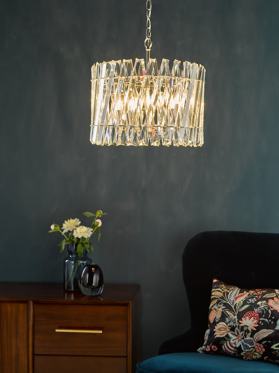 Dar Entwine 6 Light Pendant Polished Nickel and Crystal