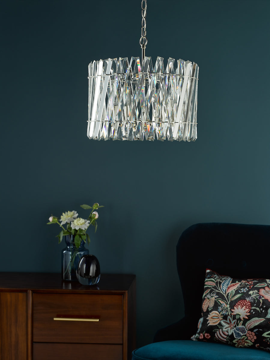 Dar Entwine 6 Light Pendant Polished Nickel and Crystal