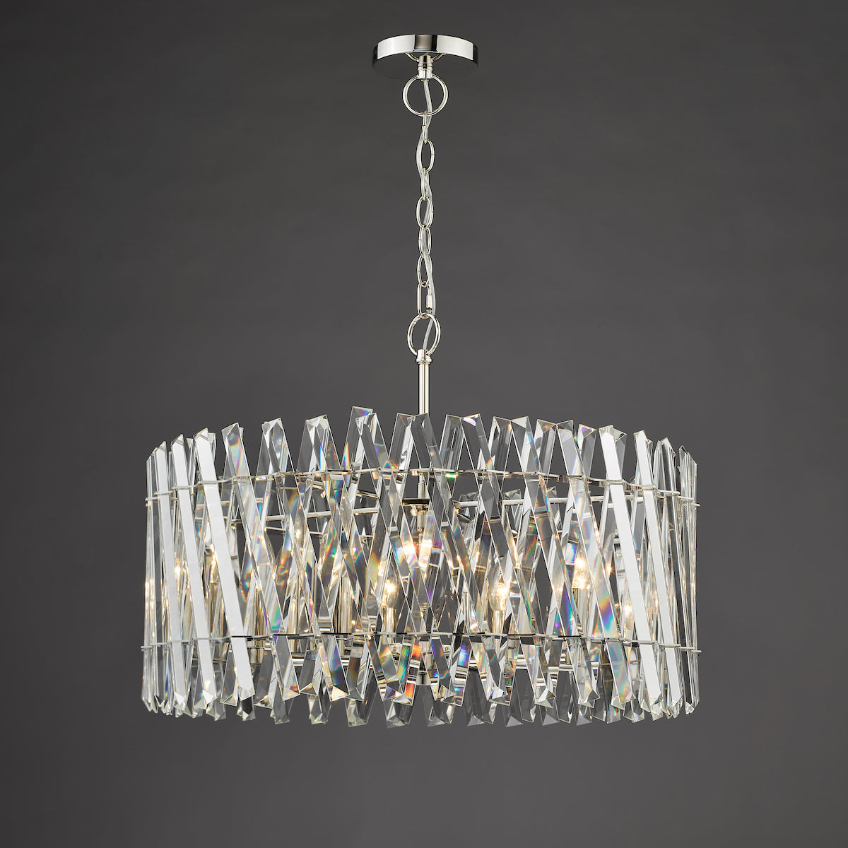 Dar Entwine 8 Light Pendant Polished Nickel and Crystal