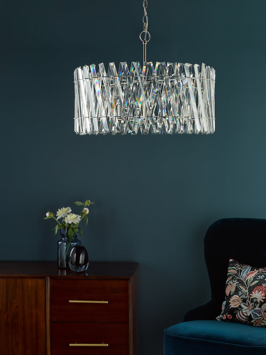 Dar Entwine 8 Light Pendant Polished Nickel and Crystal