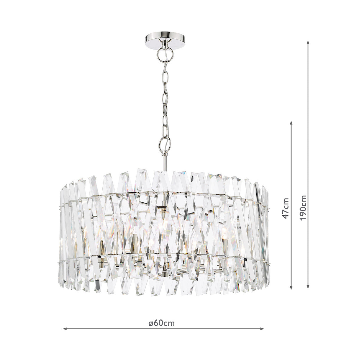 Dar Entwine 8 Light Pendant Polished Nickel and Crystal