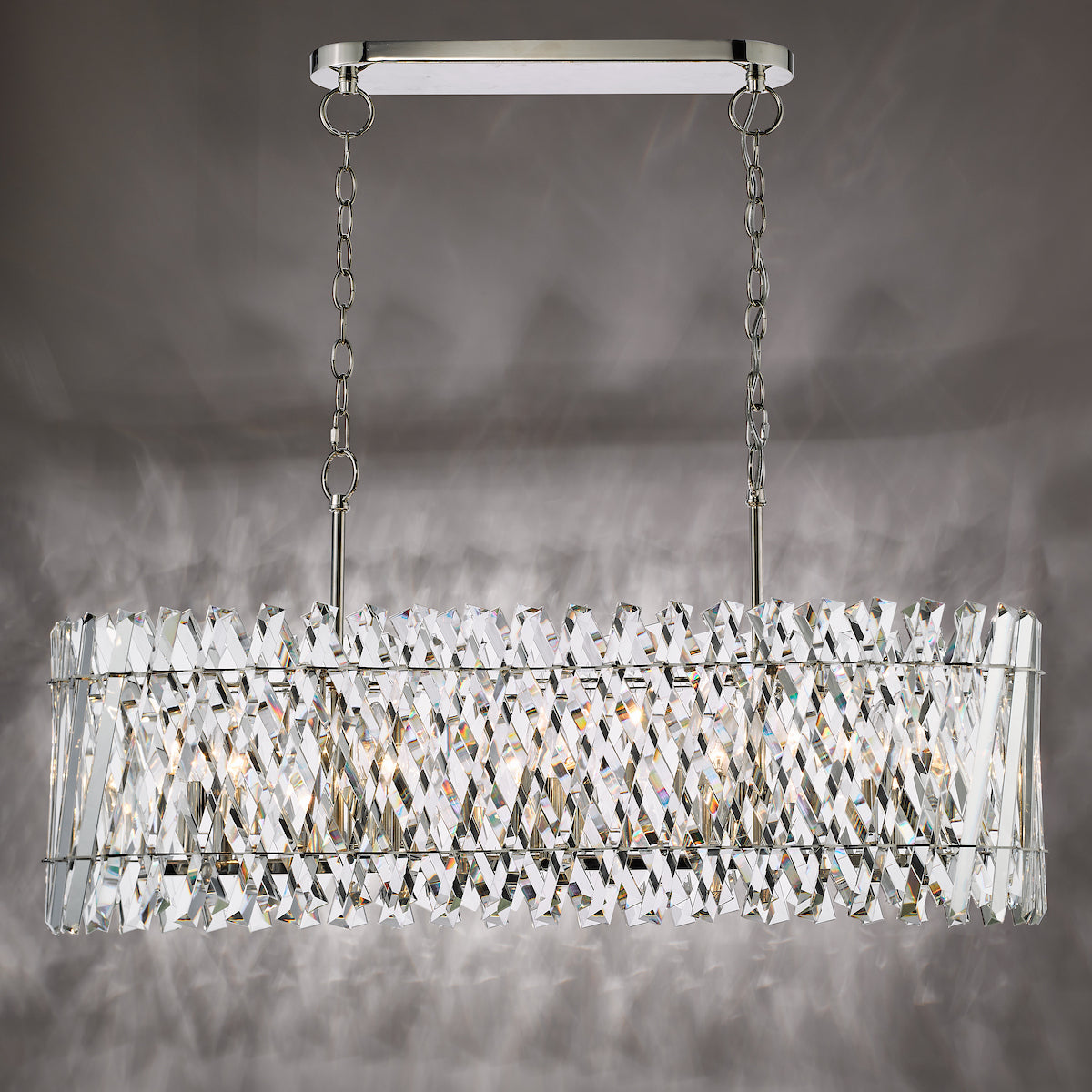 Dar Entwine 10 Light Bar Pendant Polished Nickel and Crystal