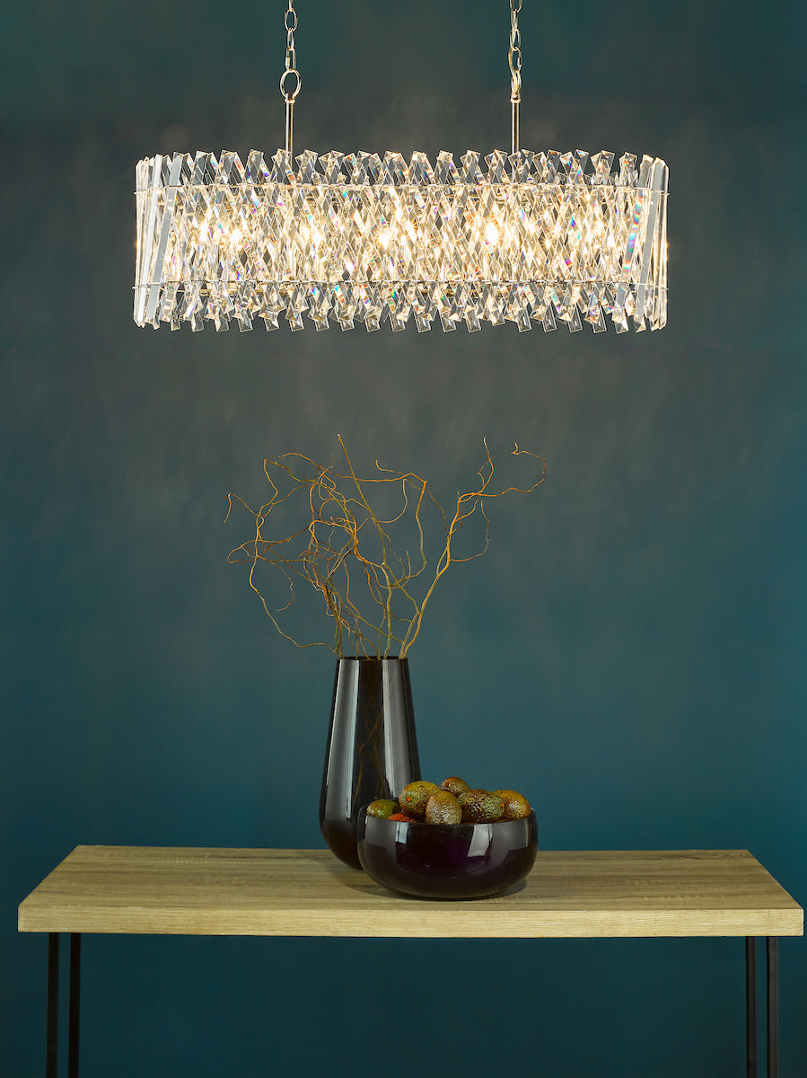 Dar Entwine 10 Light Bar Pendant Polished Nickel and Crystal