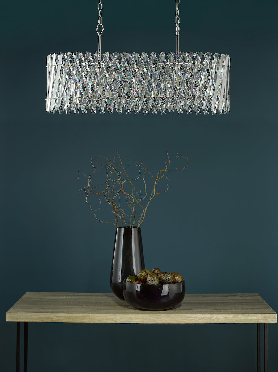 Dar Entwine 10 Light Bar Pendant Polished Nickel and Crystal