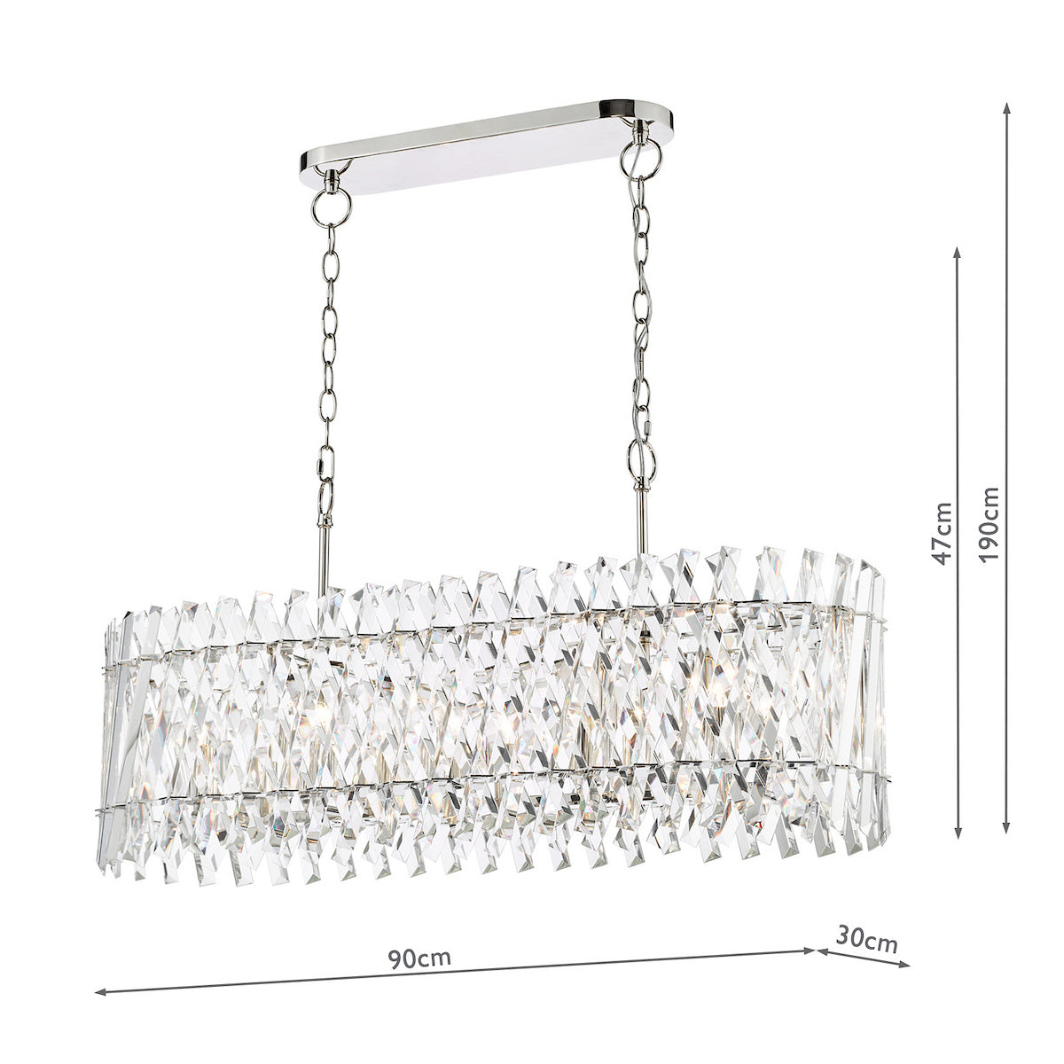 Dar Entwine 10 Light Bar Pendant Polished Nickel and Crystal