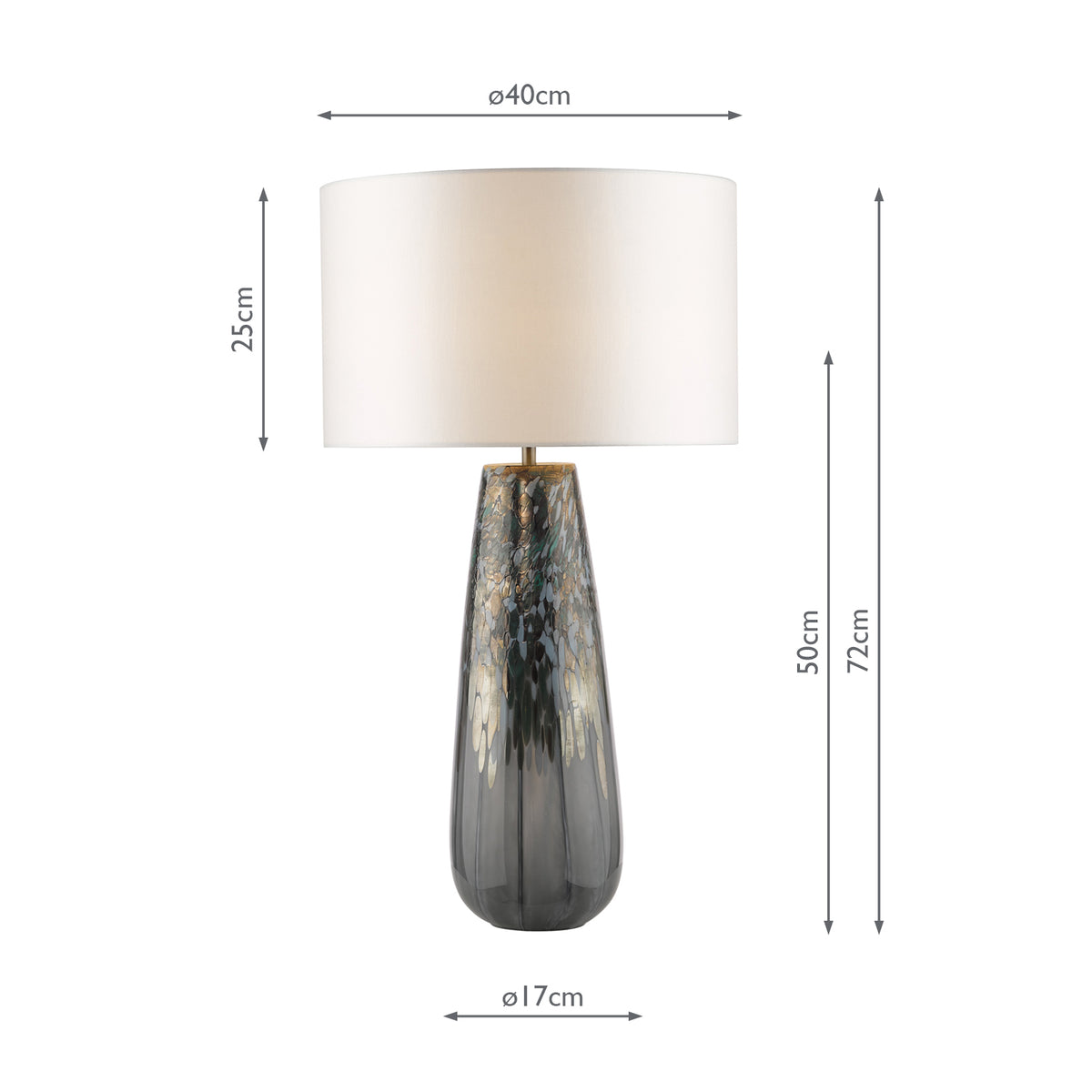 Dar Erdis Table Lamp Blue Art Glass and Antique Bronze With Ivory Shade
