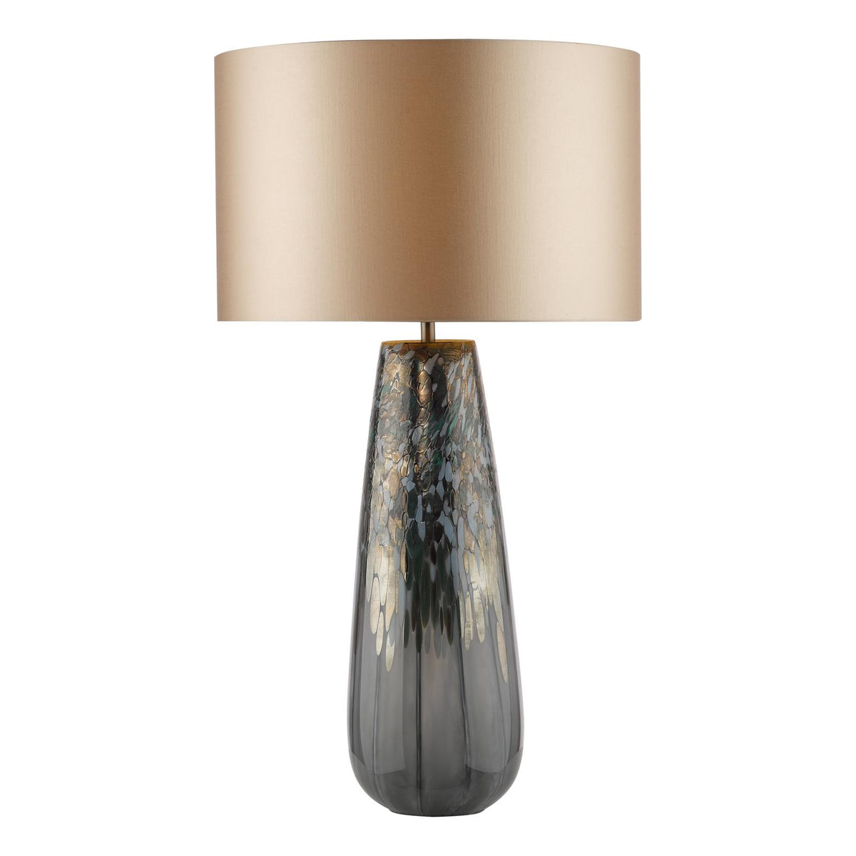 Dar Erdis Table Lamp Blue Art Glass and Antique Bronze With Taupe Shade