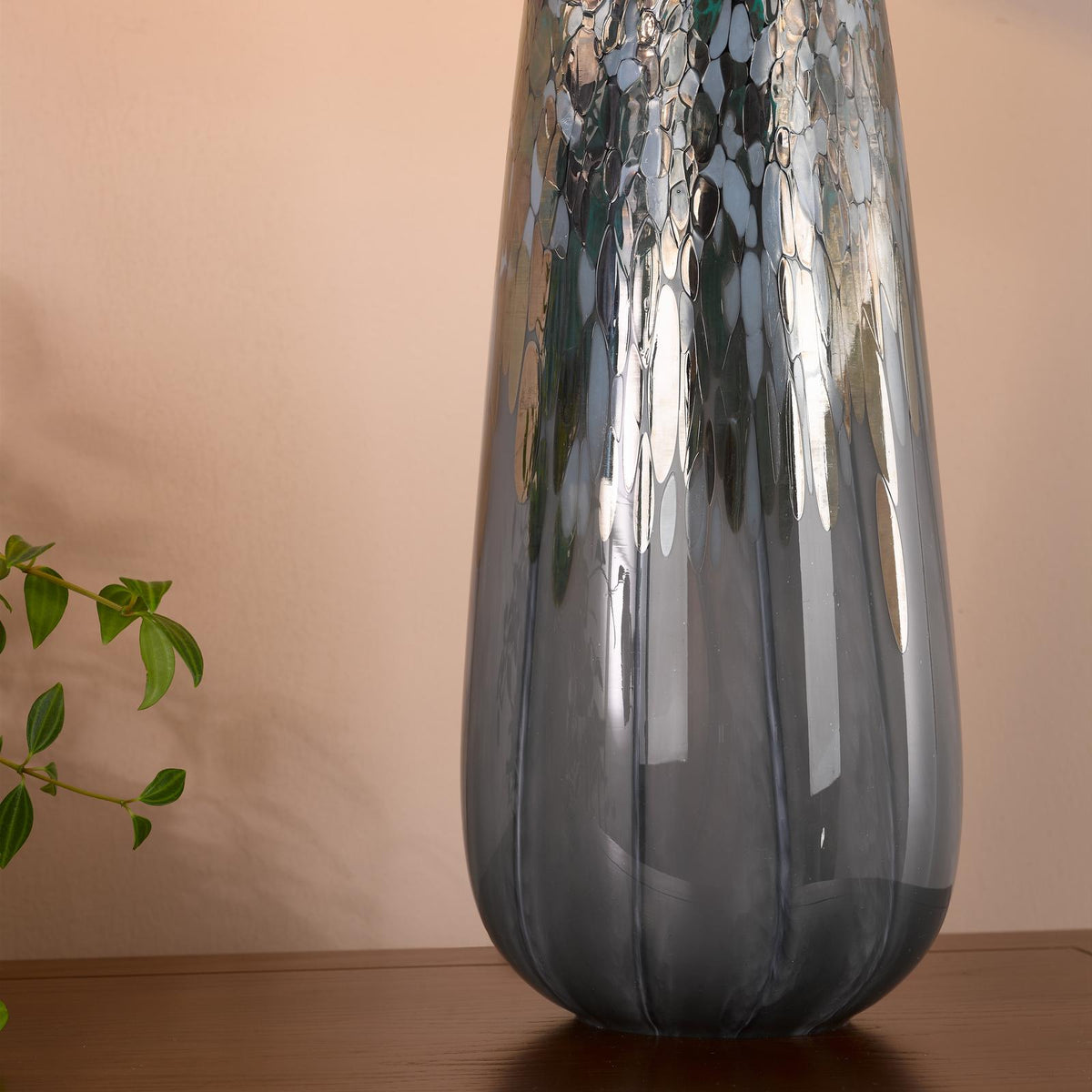 Dar Erdis Table Lamp Blue Art Glass and Antique Bronze With Taupe Shade