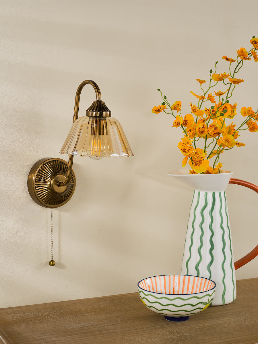 Dar Erika Wall Light Antique Bronze and Amber Glass