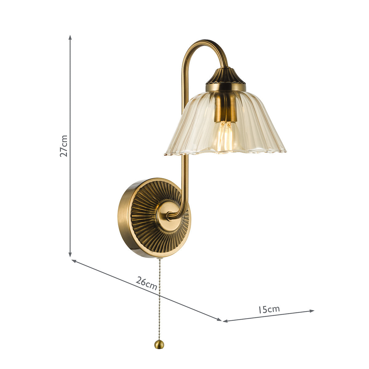 Dar Erika Wall Light Antique Bronze and Amber Glass