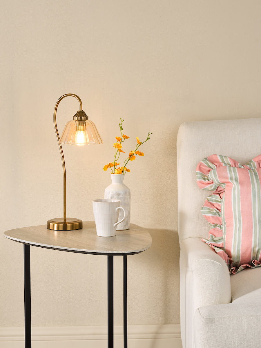 Dar Erika Table Lamp Antique Bronze and Amber Glass