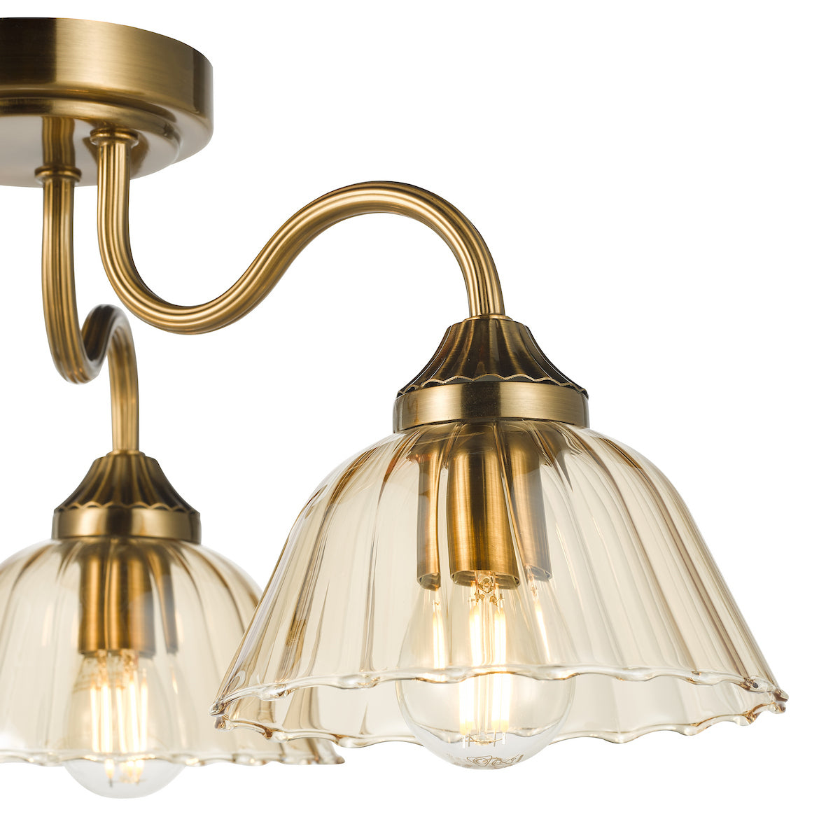 Dar Erika 3 Light Semi-Flush Antique Bronze and Amber Glass