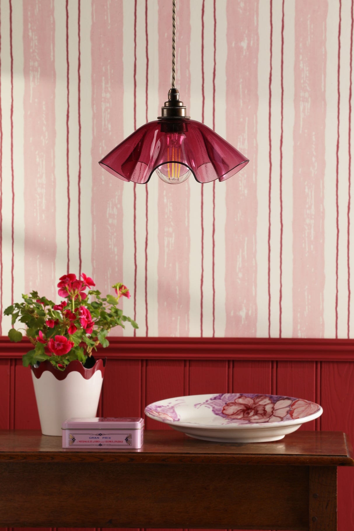 David Hunt Ethel Pendant Azalea Glass and Antique Brass