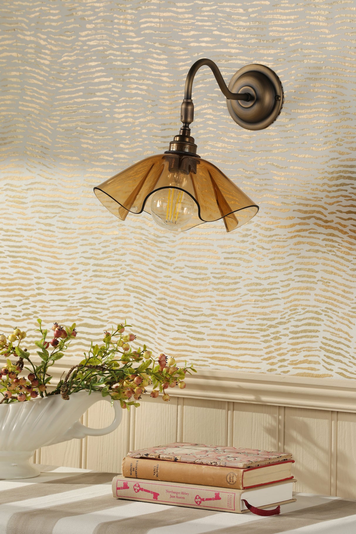 David Hunt Ethel Wall Light Tobacco Glass and Antique Brass