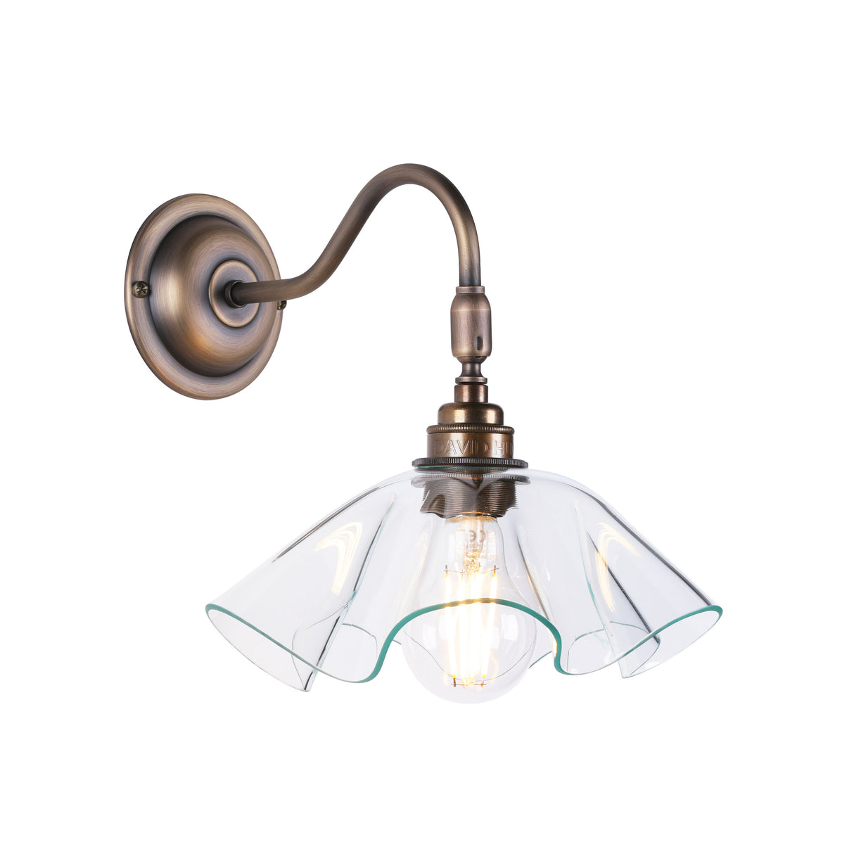David Hunt Ethel Wall Light Clear Glass and Antique Brass
