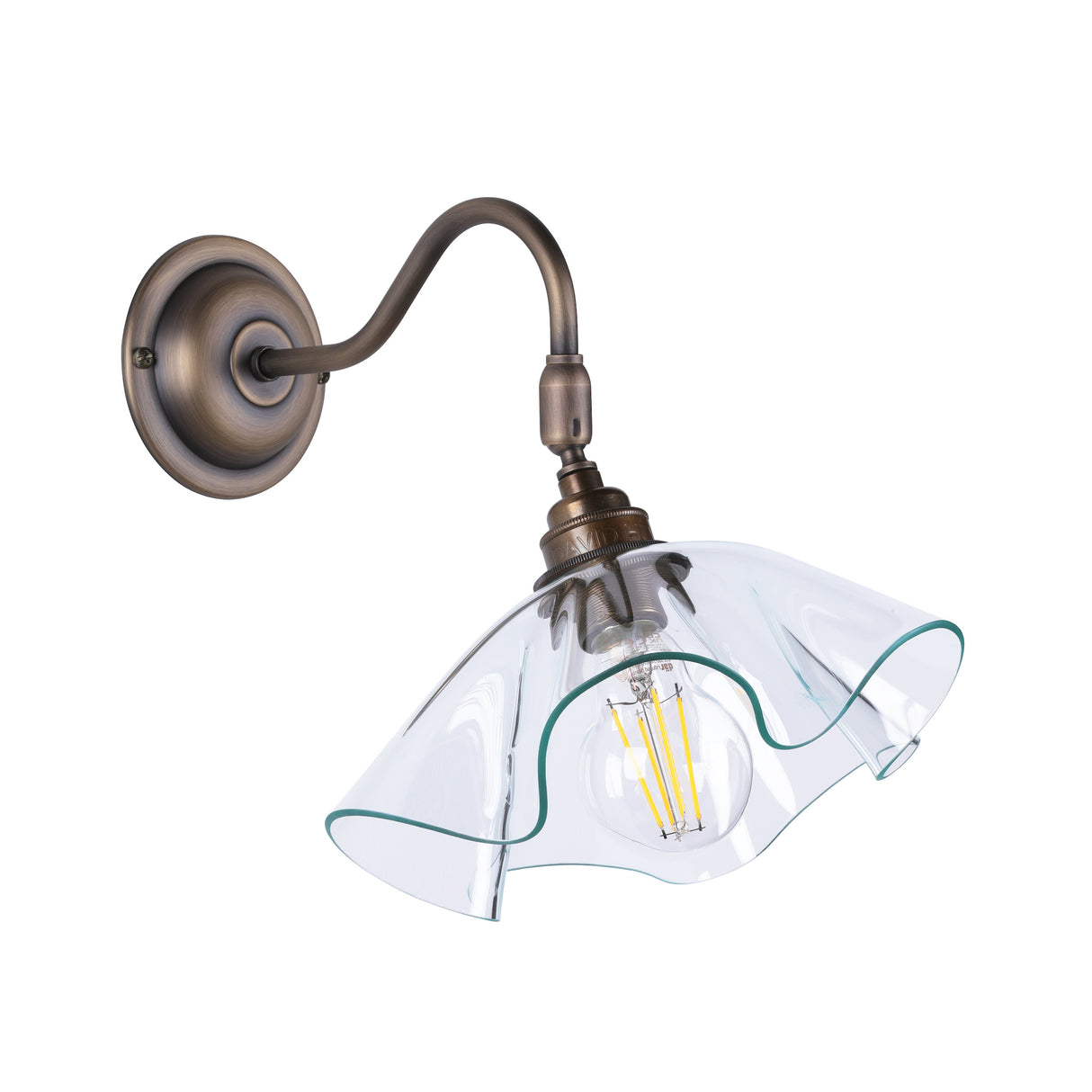 David Hunt Ethel Wall Light Clear Glass and Antique Brass
