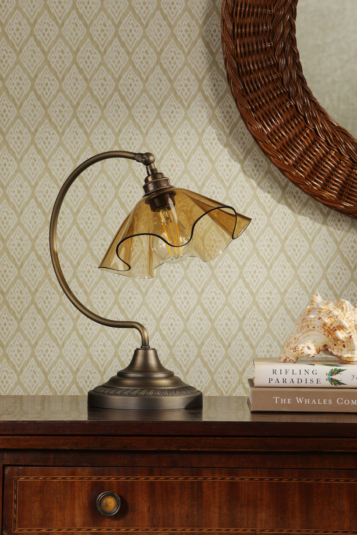 David Hunt Ethel Table Lamp Tobacco Glass and Antique Brass