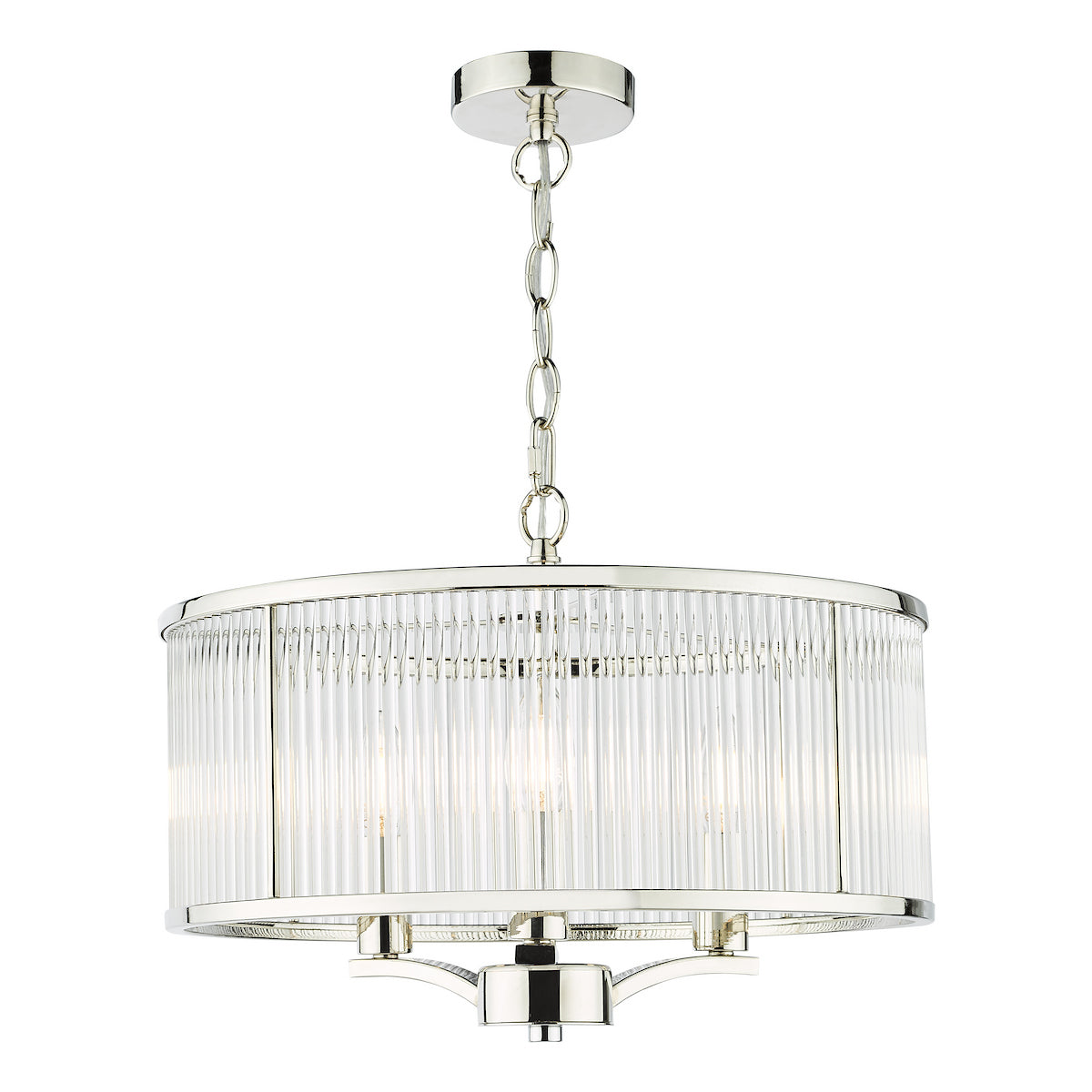 Dar Evelyn 3 Light Pendant Polished Nickel and Glass
