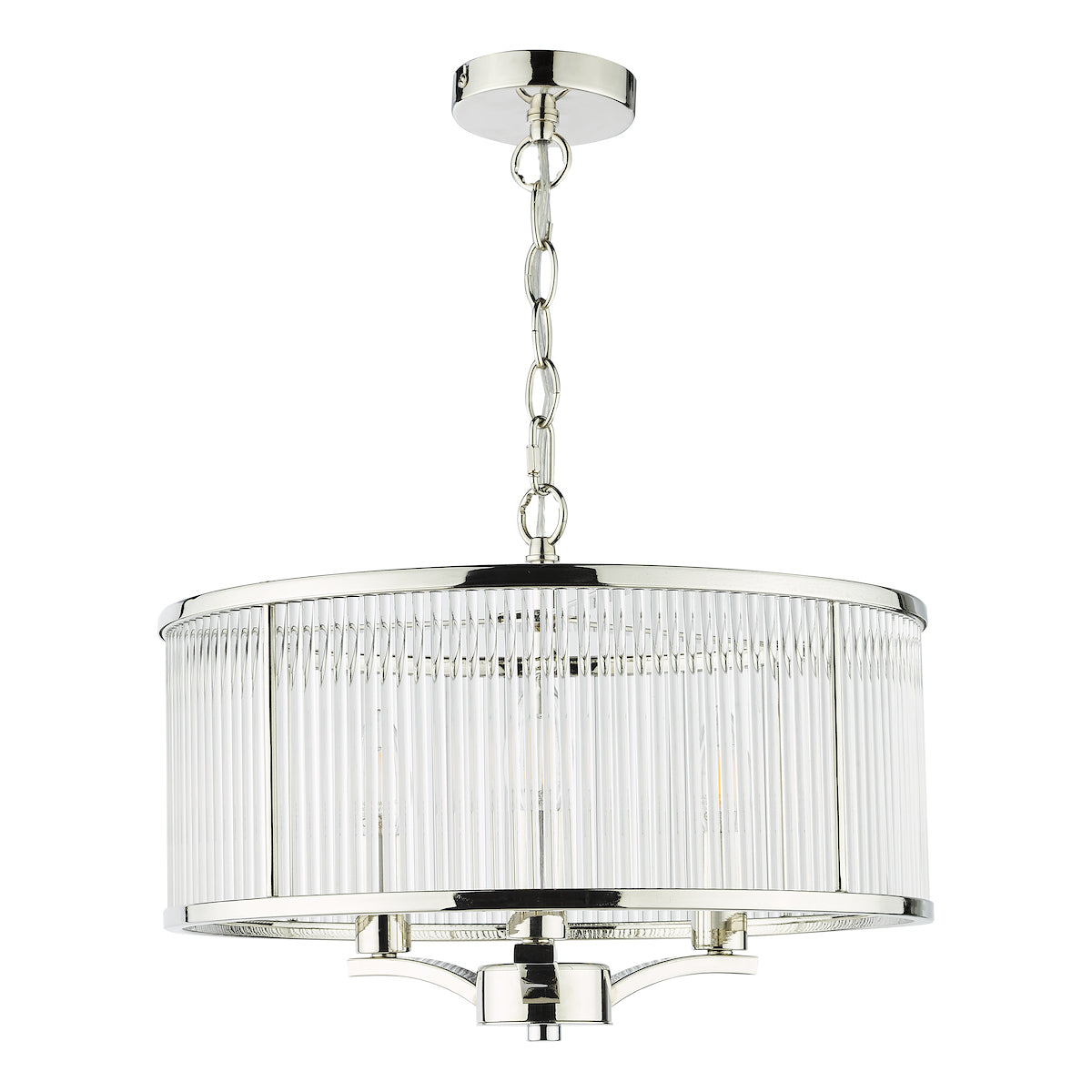 Dar Evelyn 3 Light Pendant Polished Nickel and Glass