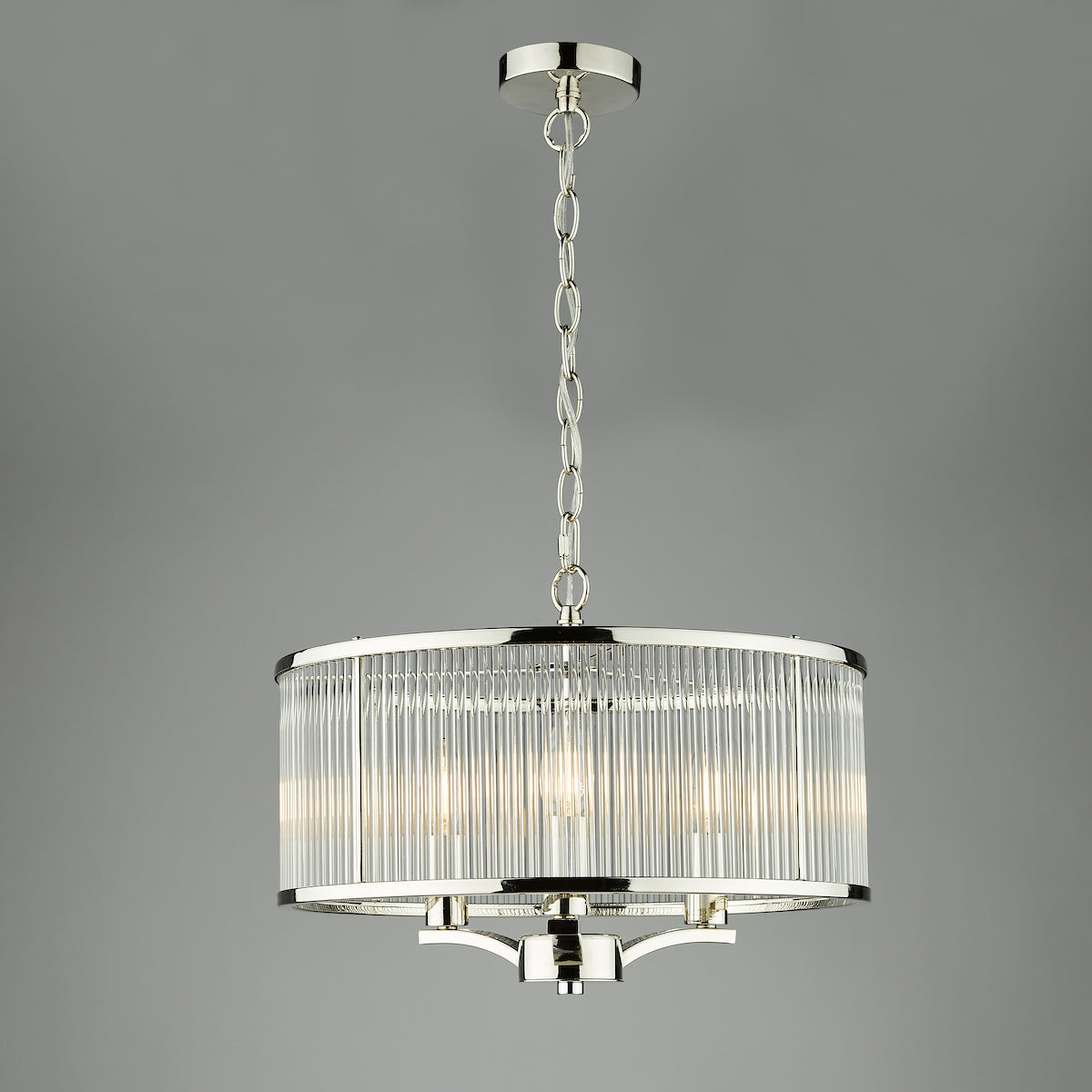 Dar Evelyn 3 Light Pendant Polished Nickel and Glass