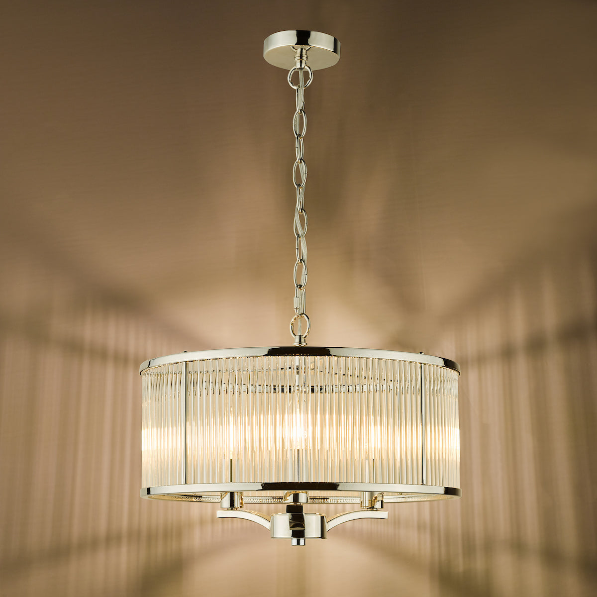 Dar Evelyn 3 Light Pendant Polished Nickel and Glass