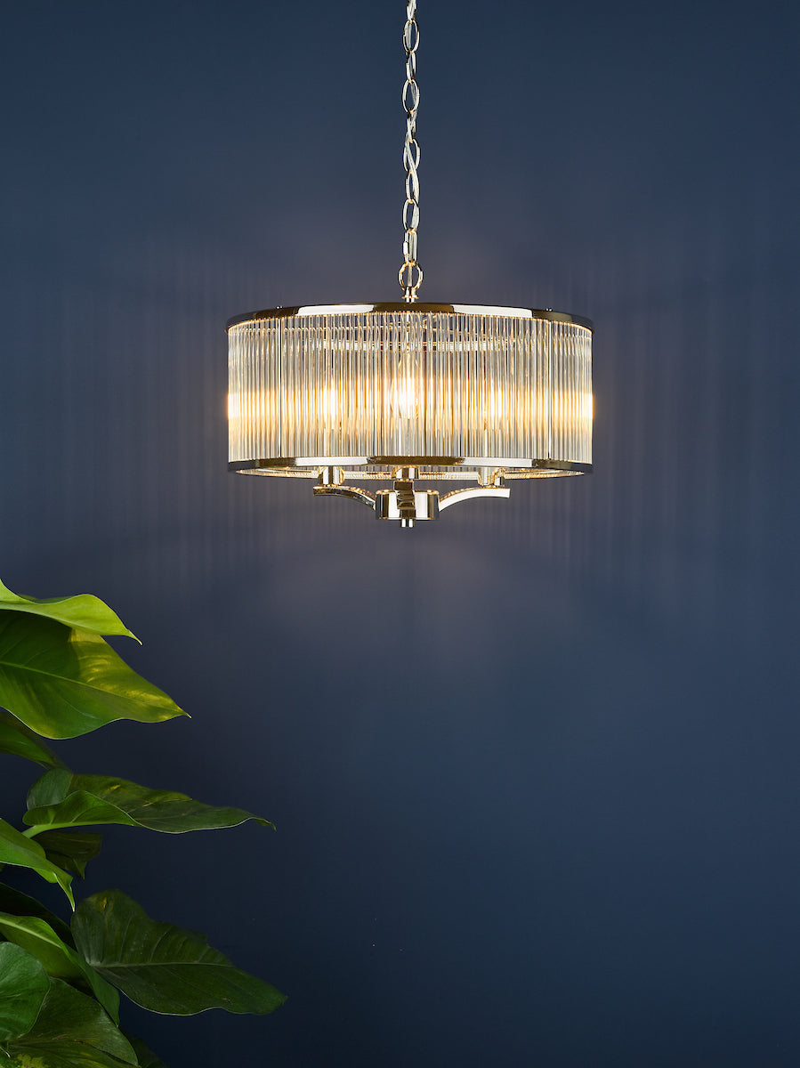 Dar Evelyn 3 Light Pendant Polished Nickel and Glass