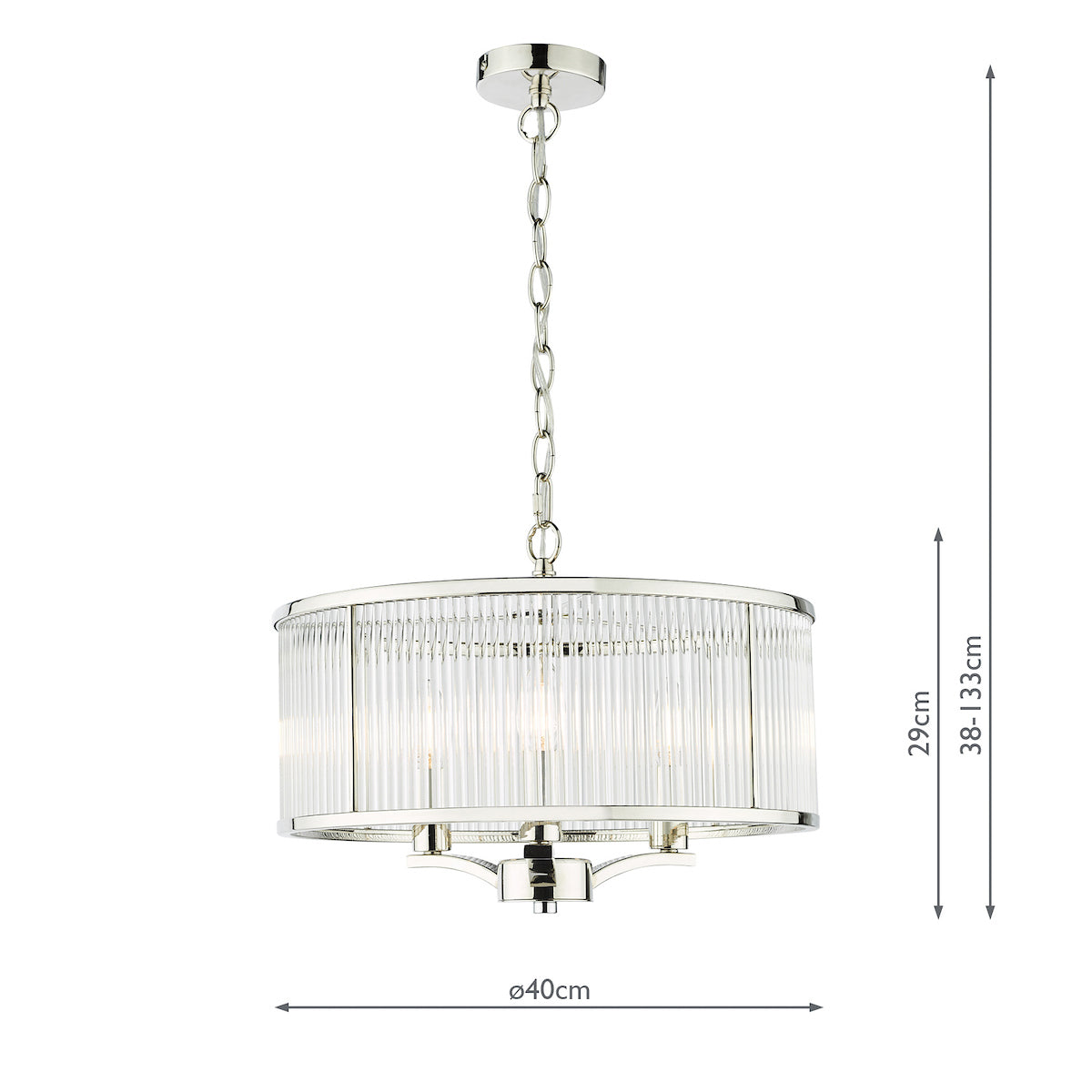 Dar Evelyn 3 Light Pendant Polished Nickel and Glass