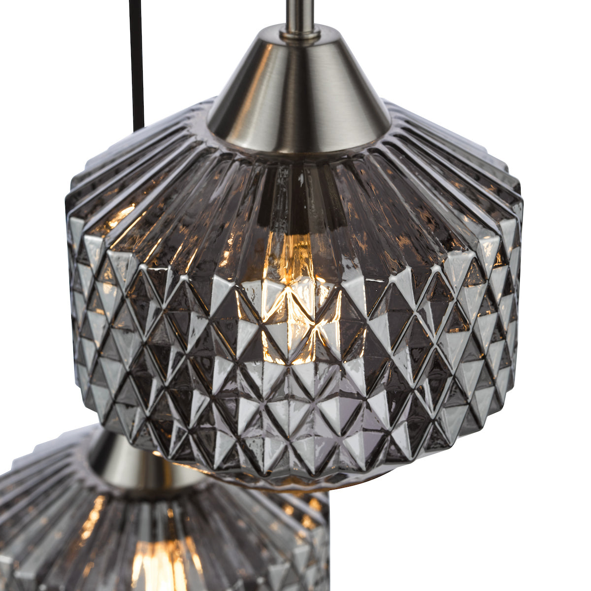 Dar Fabrienne 3 Light Cluster Pendant Satin Nickel and Smoked Glass