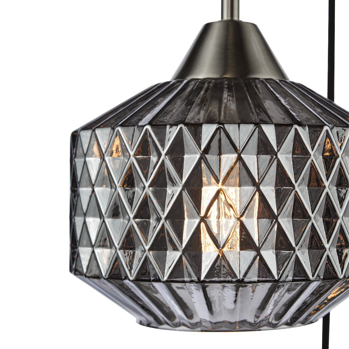 Dar Fabrienne 3 Light Cluster Pendant Satin Nickel and Smoked Glass