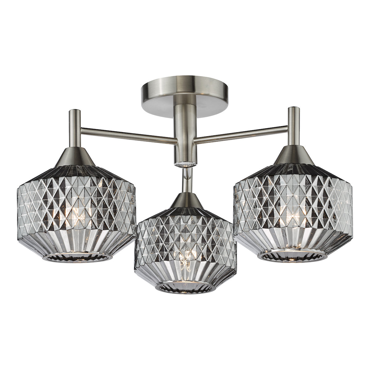 Dar Fabrienne 3 Light Semi-Flush Satin Nickel and Smoked Glass