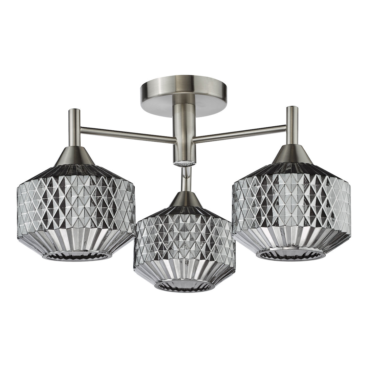 Dar Fabrienne 3 Light Semi-Flush Satin Nickel and Smoked Glass