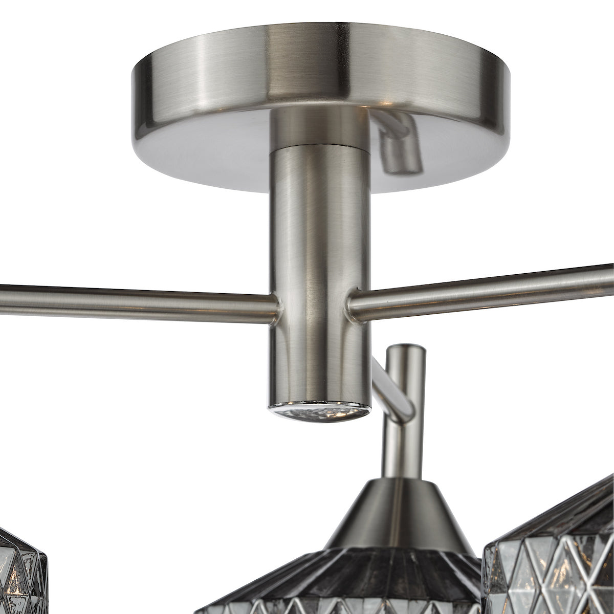 Dar Fabrienne 3 Light Semi-Flush Satin Nickel and Smoked Glass