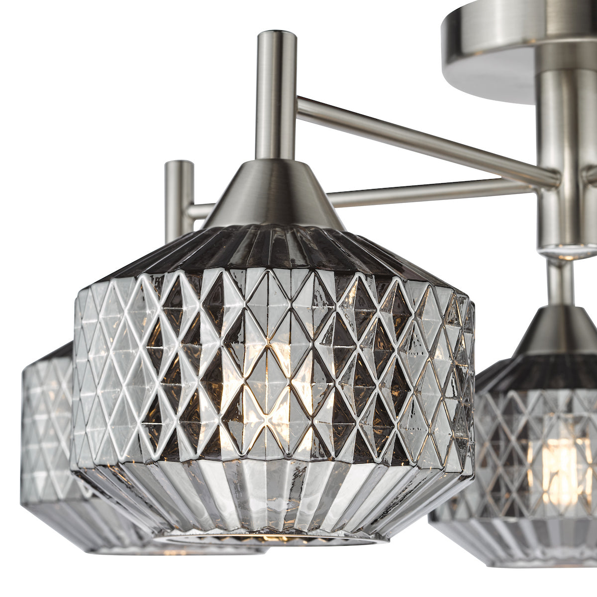 Dar Fabrienne 5 Light Semi-Flush Satin Nickel and Smoked Glass